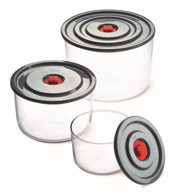 Lot de 3 boites alimentaires - cont 2L, dim 187x128 mm, cont 1L-156x100 mm, cont 0,35L-116x76 mm -verre