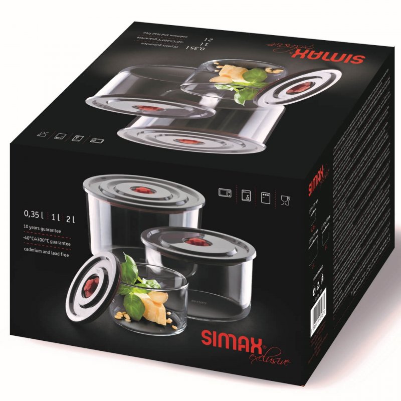 Lot de 3 boites alimentaires - cont 2L, dim 187x128 mm, cont 1L-156x100 mm, cont 0,35L-116x76 mm -verre