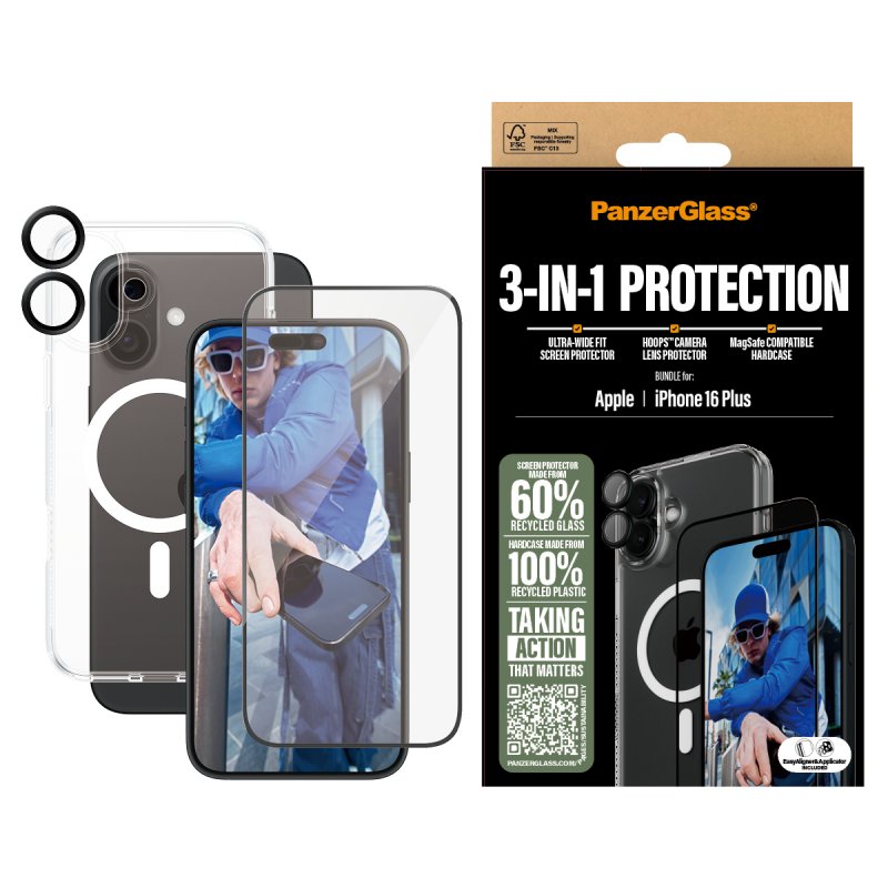 PanzerGlass 3-in-1 Protection Bundle iPhone 16 Plus