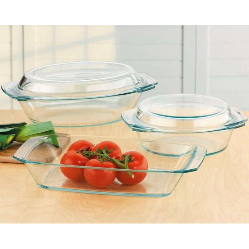 Lot de plats à four 5 pièces, cont 1,50 0,60L, 249x205x93mm - 2,40 1,20L, 334x201x112mm - 2,40L, 351x195x57mm-302