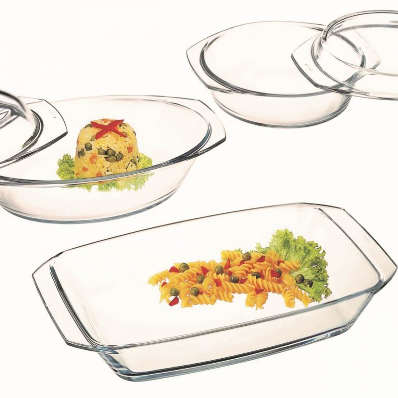 Lot de plats à four 5 pièces, cont 1,50 0,60L, 249x205x93mm - 2,40 1,20L, 334x201x112mm - 2,40L, 351x195x57mm-302