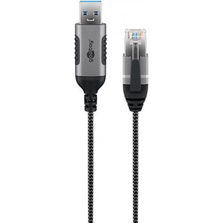 Ethernet-Adapterkabel USB-A 3.2 Gen1 RJ-45 (schwarz/grau, 5 Meter)