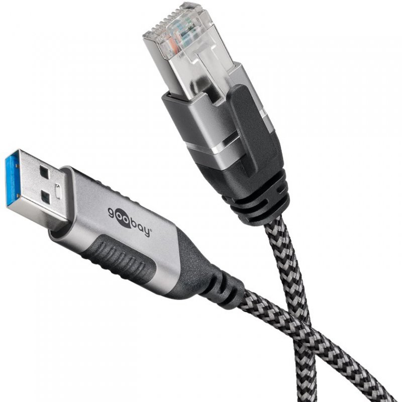 Ethernet-Adapterkabel USB-A 3.2 Gen1 RJ-45 (schwarz/grau, 5 Meter)