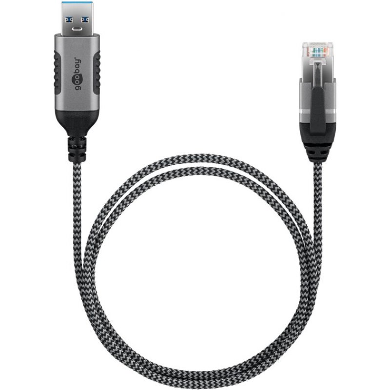 Ethernet-Adapterkabel USB-A 3.2 Gen1 RJ-45 (schwarz/grau, 5 Meter)