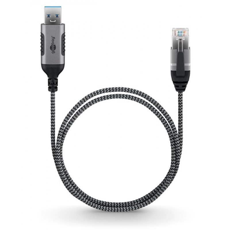 Goobay 74397 changeur de genre de câble USB 3.0 type A RJ45 Noir, Argent