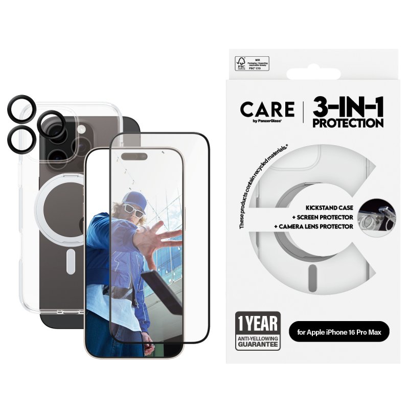PanzerGlass CARE by Feature 3-in-1 Ceramic Bundle iPhone 16 Pro Max