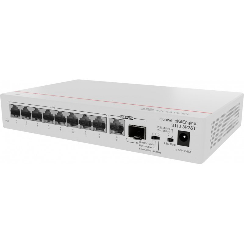 Huawei S110-8P2ST | Switch | 8x GE PoE , 1x SFP, 1x GE, 124W, AC