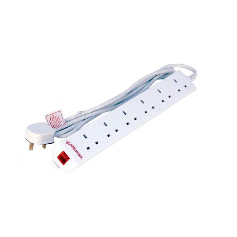 Microconnect MC-UKSURGESTRIP6-2M multiprise 6 sortie(s) CA Intérieure Blanc