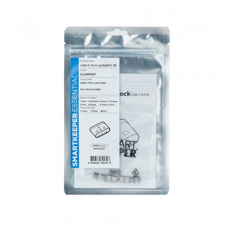 Smartkeeper CL04P1GY bloqueur de port USB Type-C Gris Plastique 10 pièce(s)