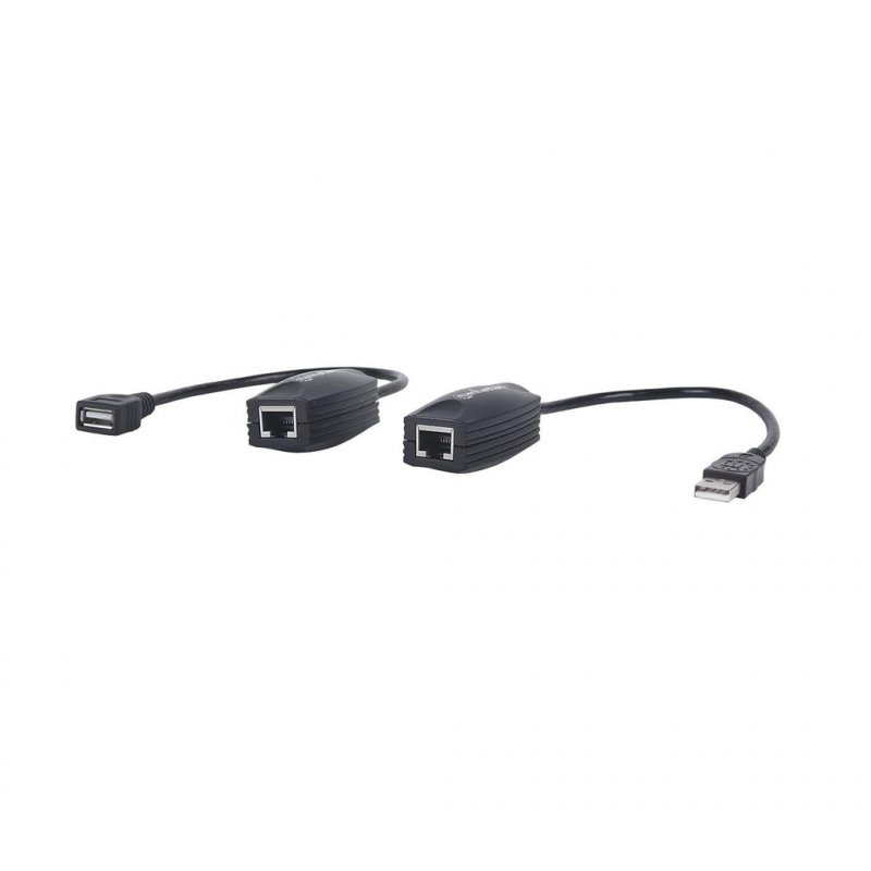 Manhattan USB-A Line Extender, for use with RJ45 network cable (not included), extends USB Device up to 60m, bus power,