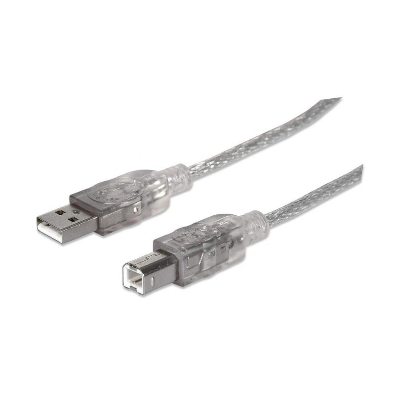 Manhattan USB-A to USB-B Cable, 5m, Male to Male, Translucent Silver, 480 Mbps (USB 2.0), Equivalent to USB2HAB5M