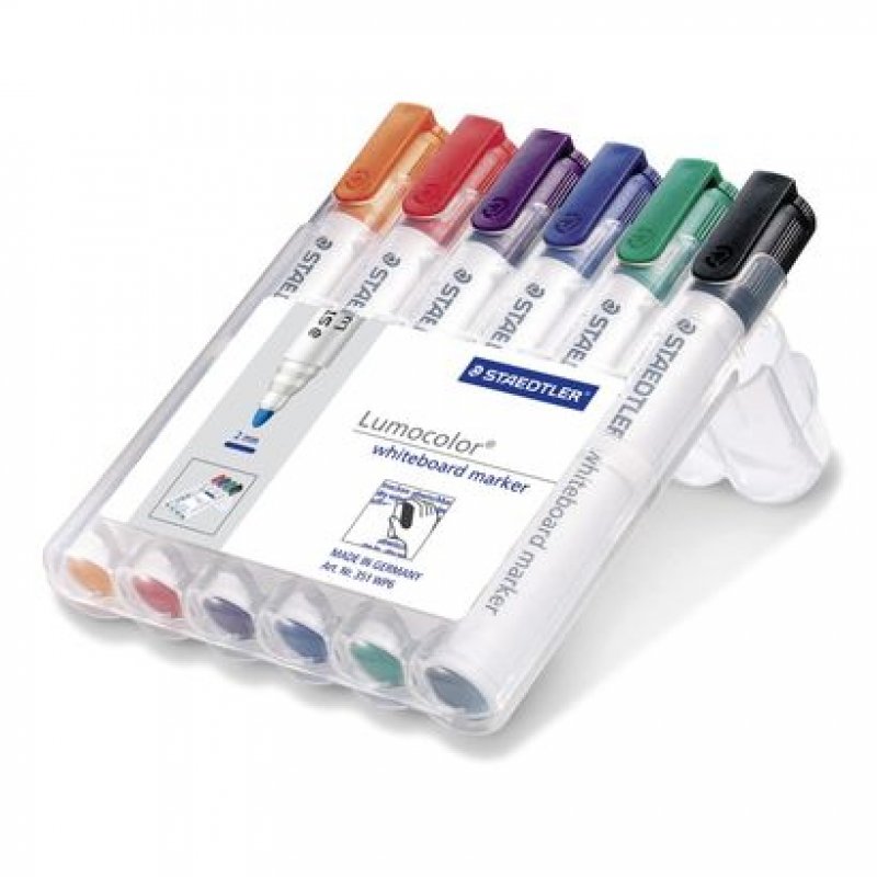 Staedtler Lumocolor whiteboard marker 351 marqueur 6 pièce(s) Pointe ogive Noir, Bleu, Vert, Orange, Rouge, Violet
