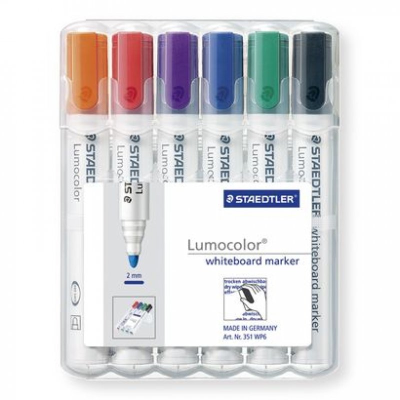 Staedtler Lumocolor whiteboard 351 marker 6 pc(s) Bullet tip Black, Blue, Green, Orange, Red, Violet