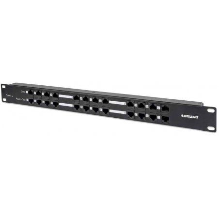 Intellinet PoE Patch Panel, 24 Port Patch Panel with 12 port RJ45 Data In and 12 port RJ45 Data and Power Out, Passive