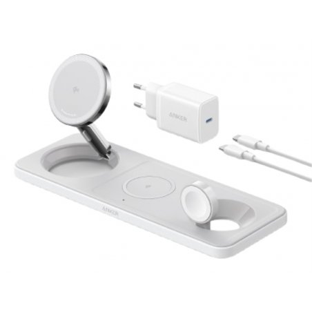 CARGADOR ANKER MAGGO MAGNETIC WIRELESS CHARGER (15W 3-IN-1 PAD WHITE)