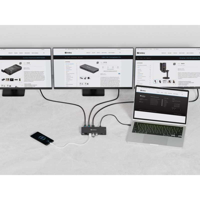 Sandberg 136-61 station d'accueil Avec fil USB 3.2 Gen 1 (3.1 Gen 1) Type-C Gris