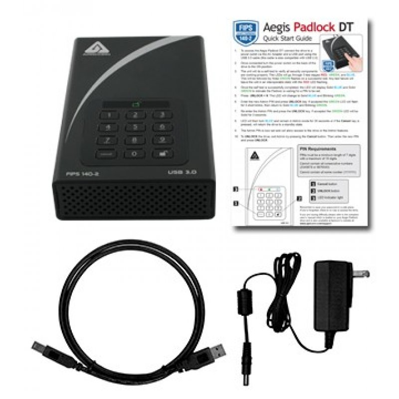 Apricorn Aegis Padlock DT FIPS USB3.0 4TB disque dur externe 4 To USB Type-B 3.2 Gen 1 (3.1 Gen 1) Noir