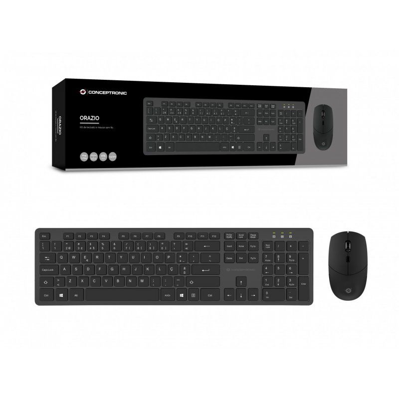 Conceptronic ORAZIO01PT clavier Souris incluse Bureau RF sans fil QWERTY Portuguais Noir