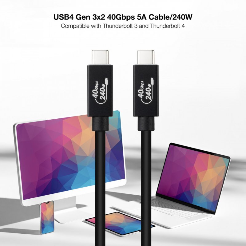 Nanocable USB 4 Gen 3x2 40Gbps 5A/240W Cable, USB-C/M-USB-C/M, Black, 1 m