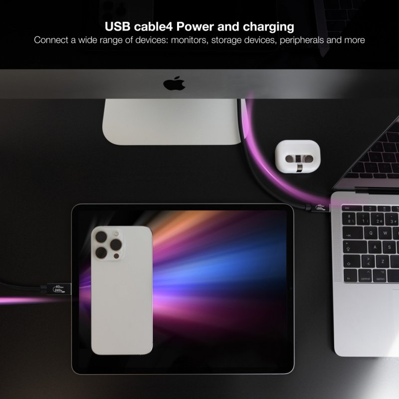 Nanocable USB 4 Gen 3x2 40Gbps 5A/240W Cable, USB-C/M-USB-C/M, Black, 1 m