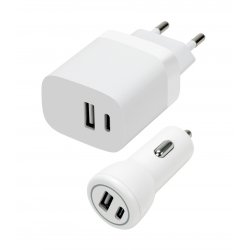 Speedlink - Wall & Car Charger Set USB-A & USB-C 15W, white