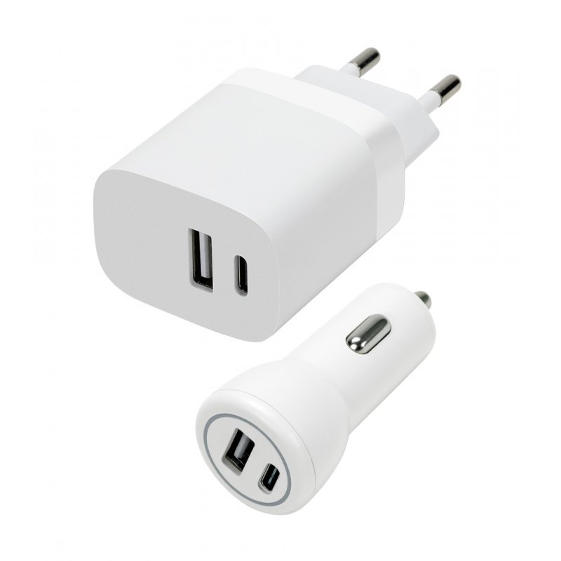 Speedlink - Wall & Car Charger Set USB-A & USB-C 15W, white