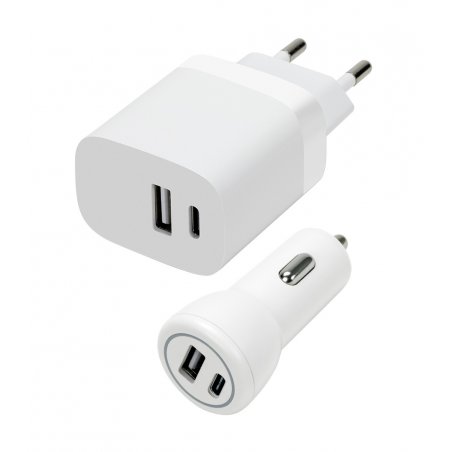 Speedlink - Wall & Car Charger Set USB-A & USB-C 15W, white