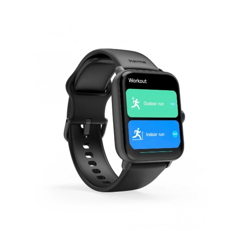 Hama 6010 Fitness Tracker Smart Watch, 1.65" LCD Touch Screen, Waterproof, Built-In GPS, Hands-Free Calling, Black