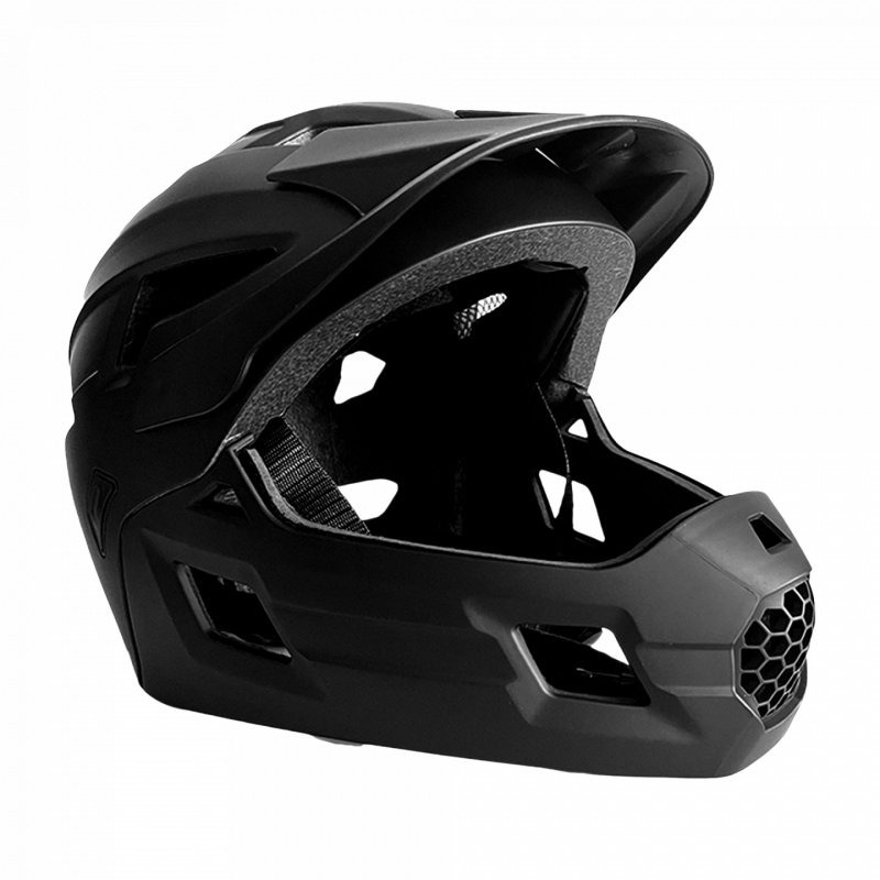 Crazy Safety - Fullface Bicycle Helmet for Kids Age 6-12 with Removable Chin Guard, Bug Net, and Sun Shade - Black - M