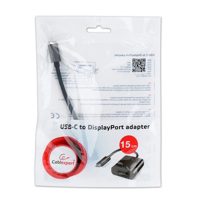 Adaptateur USB-C CableXpert vers DisplayPort 1.2 M/F 15cm (Noir)
