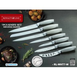 Royalty Line RL-WHT7-W: 7 Pieces of Non-Stick Coating Knives Set w/ Peeler-White