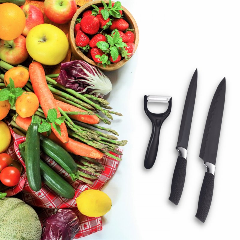 Royalty Line RL-BLK7-W: 7 Pieces Non-Stick Coating Knives Set w/ Peeler-Black