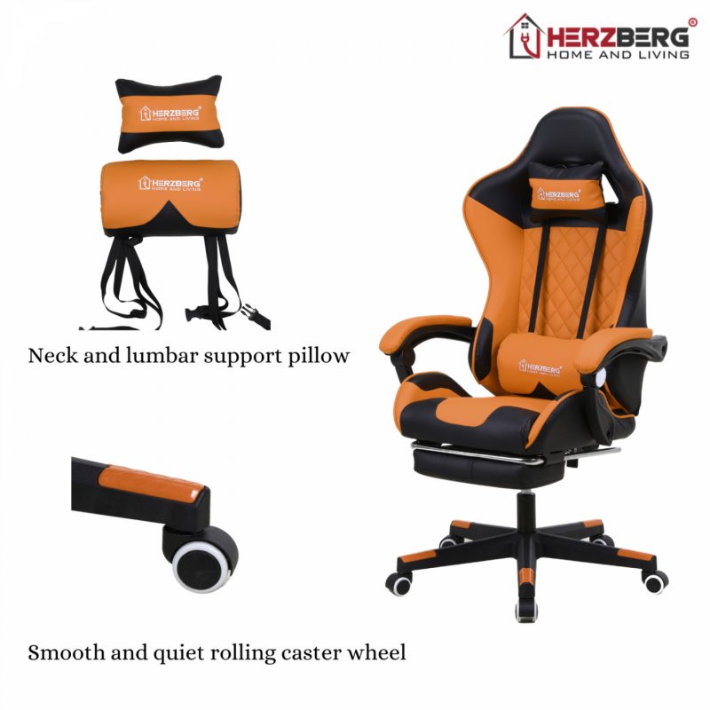 Herzberg Gaming and Office Chair with Retractable Footrest Red