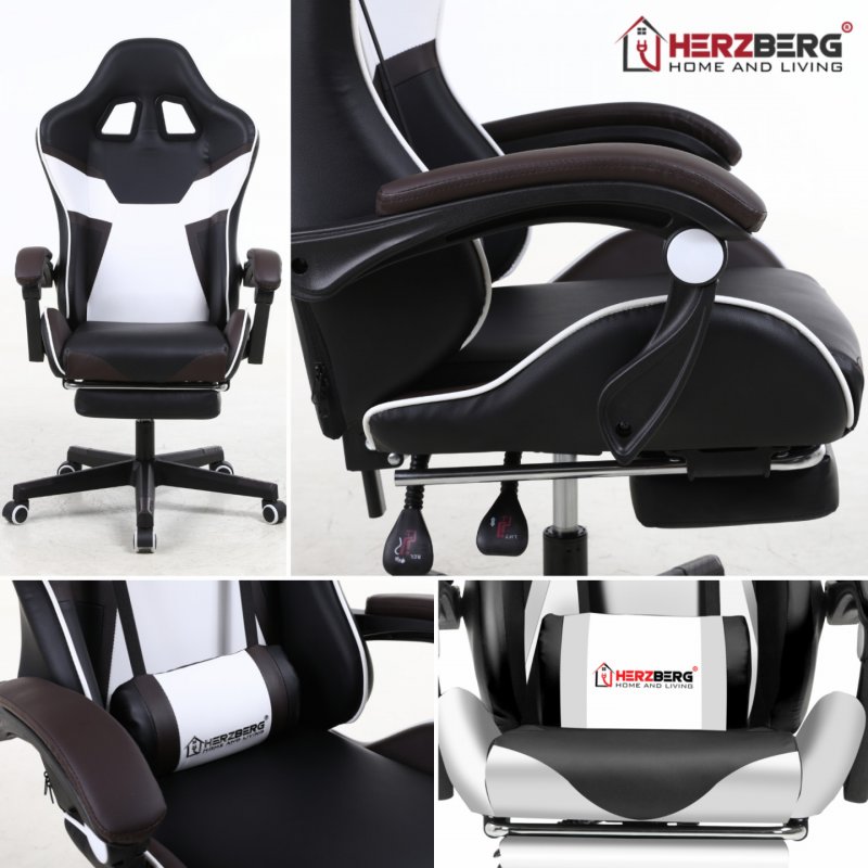 Herzberg HG-8082: Tri-color Gaming and Office Chair with T-shape Accent Green