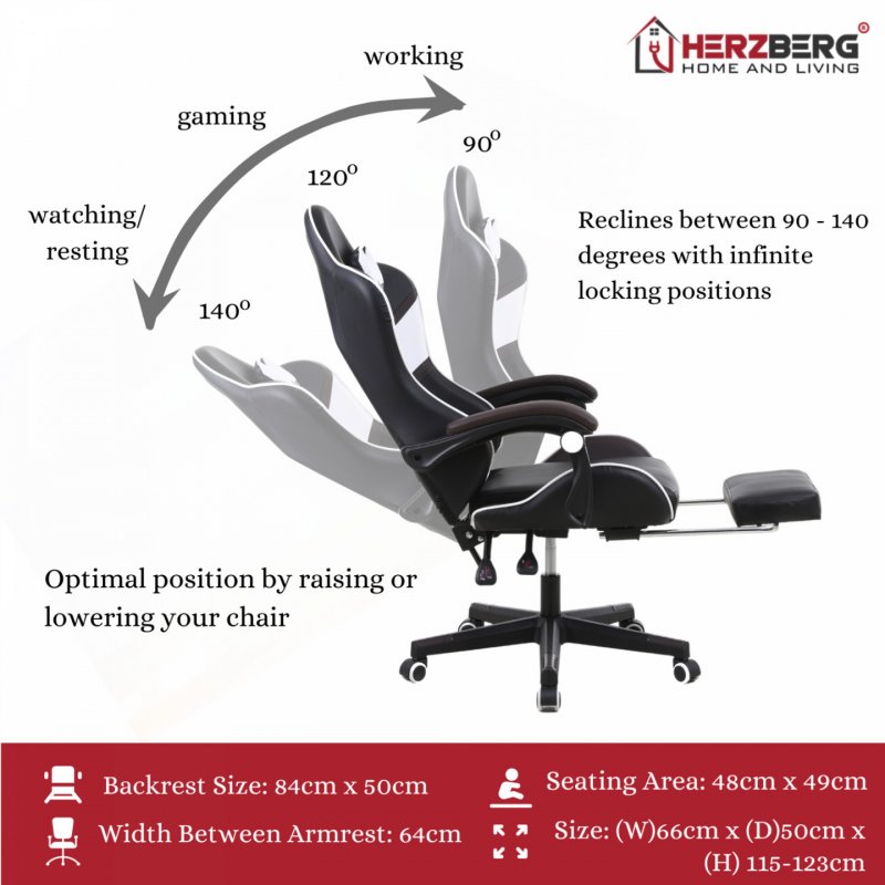 Herzberg HG-8083: Tri-color Gaming and Office Chair with Linear Accent Blue