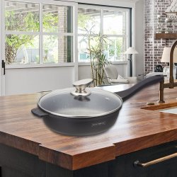 Royalty Line RL-BDF28-M: Marble Coated Cooking Pan w/ Glass Lid