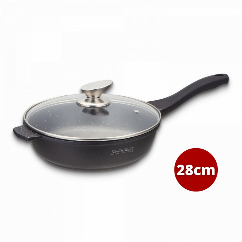 Royalty Line RL-BDF28-M: Marble Coated Cooking Pan w/ Glass Lid