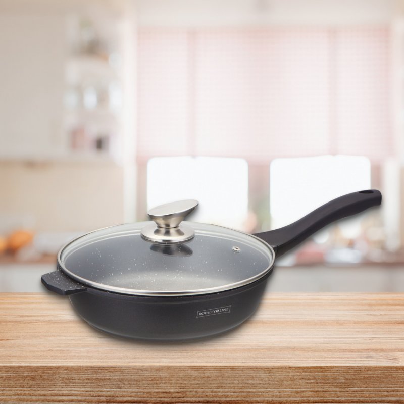 Royalty Line RL-BDF28-M: Marble Coated Cooking Pan w/ Glass Lid