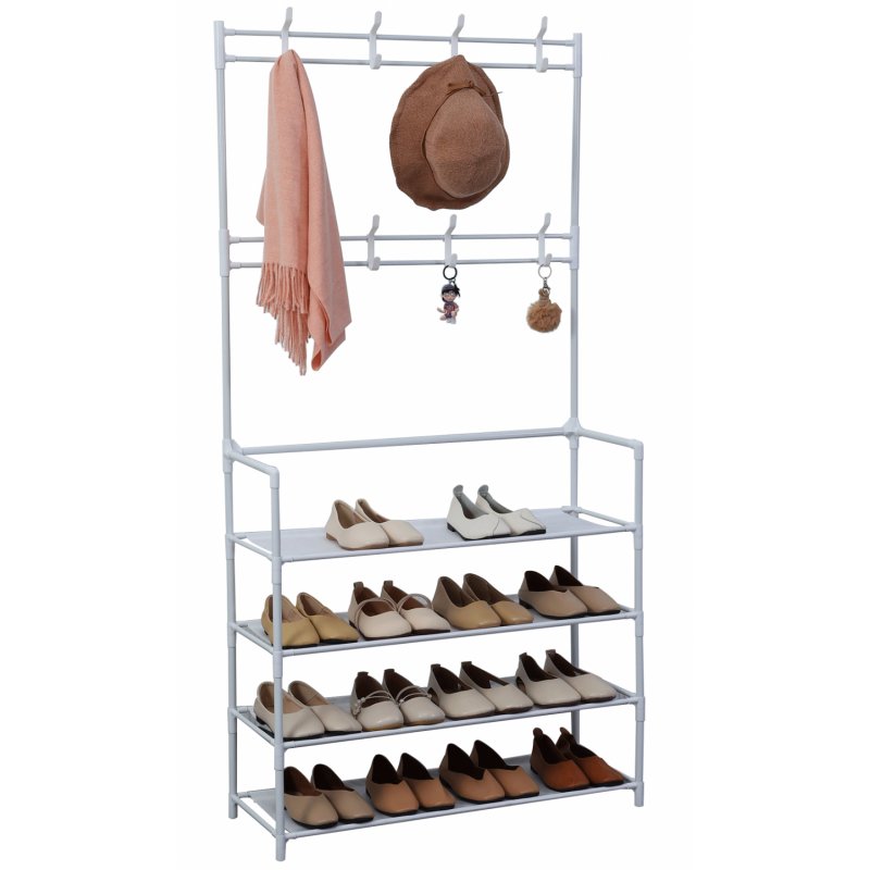 Herzberg Segmented Hallstand Clothes Hanger with 4 Shelves Shoe Rack - 80x155cm