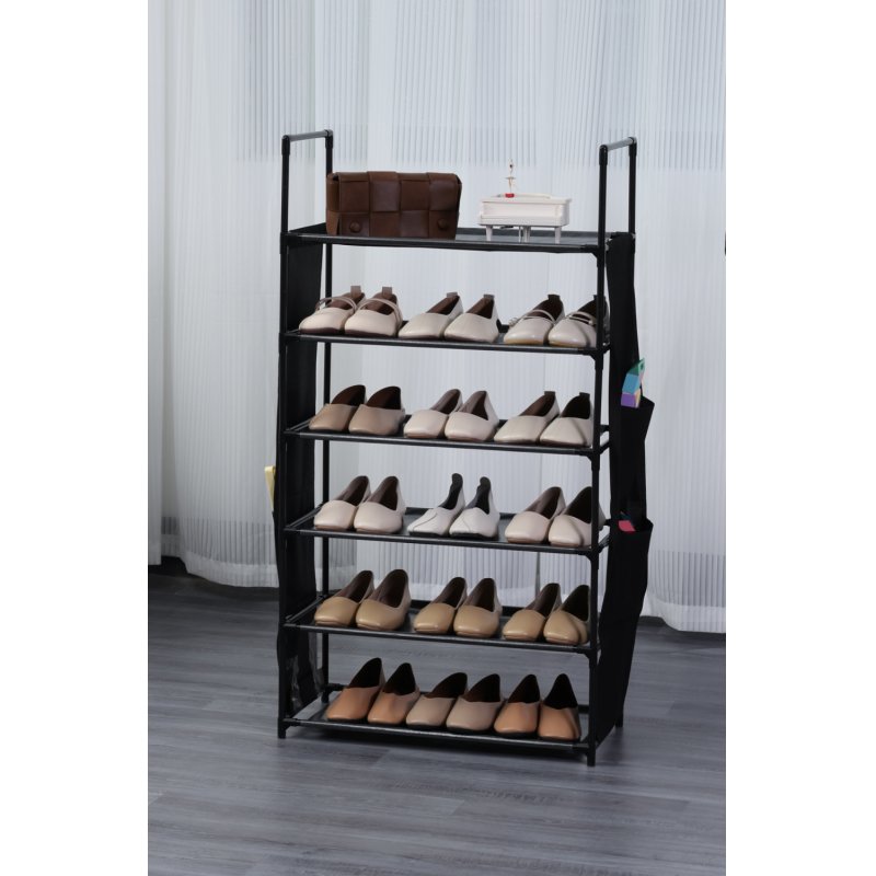 Herzberg HG-03329: 6 Layer Storage Shoe Rack (47x100cm) - Black