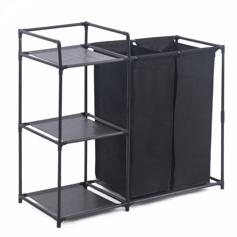 Herzberg HG-04531: 2 Detachable Bag Laundry Sorter with 3-Tier Storage Shelf