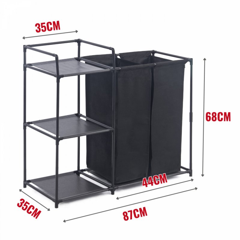 Herzberg HG-04531: 2 Detachable Bag Laundry Sorter with 3-Tier Storage Shelf