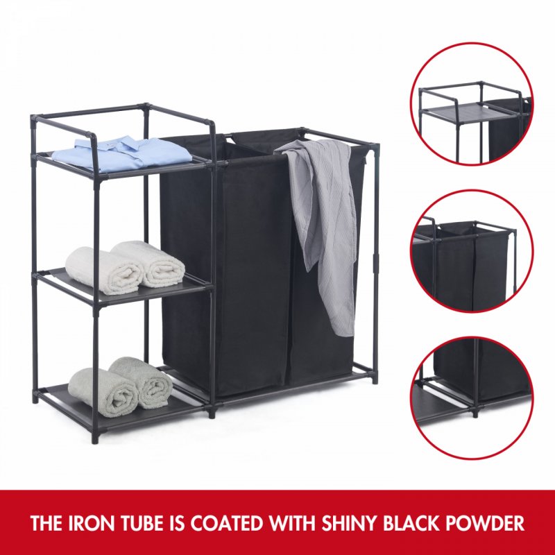 Herzberg HG-04531: 2 Detachable Bag Laundry Sorter with 3-Tier Storage Shelf
