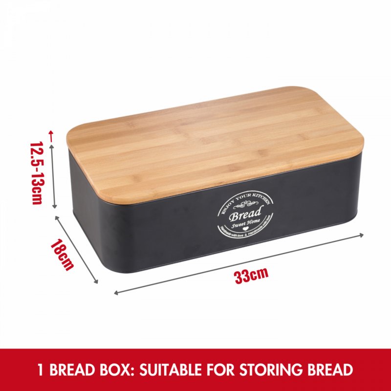 Herzberg HG-04401: 4 Pieces Bread Box Set with Cannisters - Matte Black