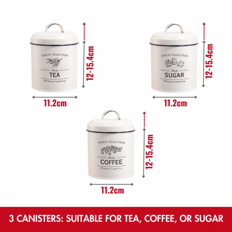 Herzberg HG-04418: 4 Pieces Vintage Bread Box and Canister Set - Matte Cream