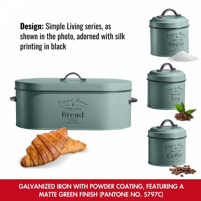 Herzberg HG-04425: 4 Pieces Vintage Bread Box and Canister Set - Sage Green