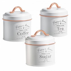 Herzberg HG-04432: 3 Pieces Vintage Caniter Set - White Rose Gold Trim