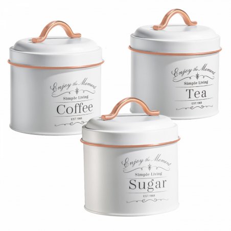 Herzberg HG-04432: 3 Pieces Vintage Caniter Set - White Rose Gold Trim