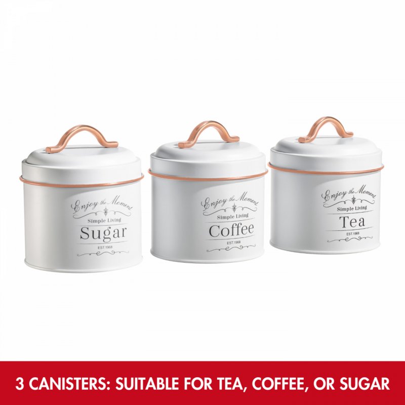 Herzberg HG-04432: 3 Pieces Vintage Caniter Set - White Rose Gold Trim