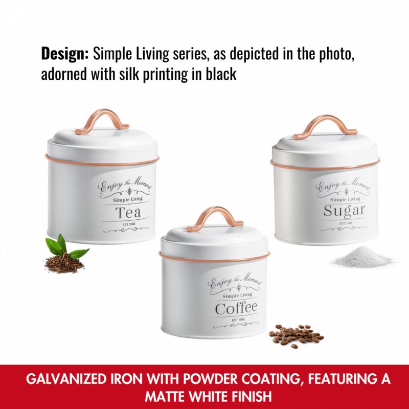 Herzberg HG-04432: 3 Pieces Vintage Caniter Set - White Rose Gold Trim